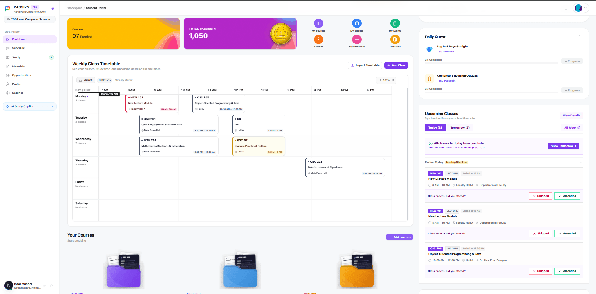 Passizy Student Dashboard Command View